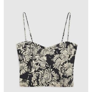 Anine Bing Black Beige Floral Sleeveless Top Linen XS